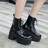 Gdgydh bottes à plateforme avec fermeture éclair latérale pour femmes chaussures confortables à lacets à bout rond mode couleur unie bottes Comabt talons épais