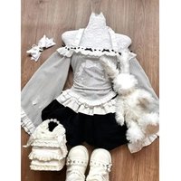 Y2k High Waist Lolita Short Skirt Suit France Vintage Slim Slash Neck Print 2 Piece Set Women Sweet Cute Off Shoulder Top Female