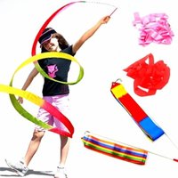 2m 4m Colorful Gym Dance Ribbon Rhythmic Gymnastics Ribbon for Girl Ballet Streamer Twirling Rod Rainbow Stick Sports Training