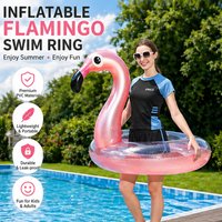 1PC Inflatable Flamingo Swim Ring Pool Float, Pink Transparent PVC Swimming Tube, Durable Portable for Beach Lake Party