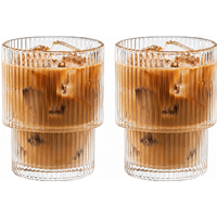 190ml Stackable Ribbed Glass Cup Set 2/4PCS Available Vertical Stripe Design Saves Space Great for Whiskey Iced Coffee Juice Tea