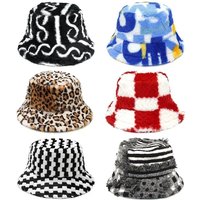Winter Bucket Hats Women Fashion Print Ladies Warm Panama Hat Wool Soft Velvet Thickened Fur Rabbit Hair Outdoor Fisherman Hat
