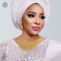 Trending Products Dubai Gold Plated Woman Jewelry Set Necklace Earrings Ring Wedding Banquet Jewelry Free Shipping Item SYHOL