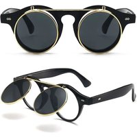 AliExpress NONE Unisex Retro Round Frame Flip Cover Sunglasses Double Layer Eyewear Outdoor Sunglasses Sun-Protective Punk Black Shades Glasses