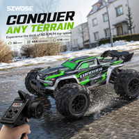 Samochód RC w skali 1:16, terenowy, napęd 4WD, prędkość 50 km/h, silnik 390, regulator obrotów 35A ESC, pilot 2.4GHz, serwo 17G, metalowe amortyzatory, wodoodporność IPX4, wheelie bar, RTR, model