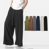 2025 New Chinese style men's cotton and linen casual crotch pants, ethnic style plus size cotton and linen wide leg pants