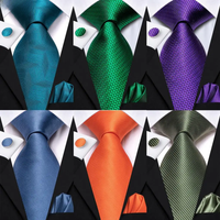 Hi-Tie Men Fashion Solid Green Blue Necktie Handkerchief Cufflinks Set for Tuxedo Accessory Classic Silk Luxury Tie for Man Gift