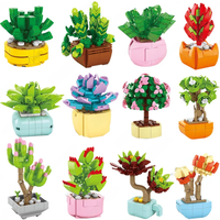 2024 Girls Tiny Plant Flower Building Blocks Succulent Potted Home Decoration Model Bouquet Brick Kid Creative Flower Blocks Toy