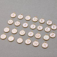 10pcs/26pcs Alphabet Letter Double Face Enamel Charms KC Gold color White Enamel 12*15mm pendants jewelry making Handmade craft