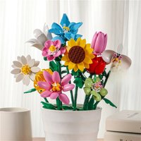 Potted Plants Flower Rose Sunflower Lily Orchid Chrysanthemum Micro Building Blocks Home Decoration Assemble Bricks Toys Kids