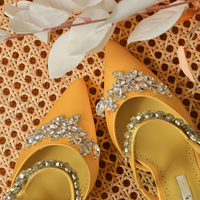 Women's High HeelsTemperament Baotou Silk Wheat Ear Rhinestones Muller Semi-Trailer Pump Pointed Stiletto Sandals Rhinestones