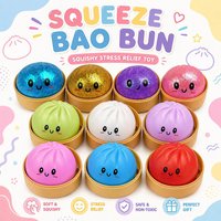 2026 New Cute Baozi Squishy Toy Stress Relief Steamed Bun Squeeze Toy with Bamboo Steamer Box Slow Rebound Desk Decor Gift