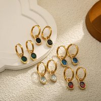 Delicate Multicolour Oval Zircon Crystal Hoop Earrings Gold Plated Small Circle Huggies Female Jewelry Stainless Steel