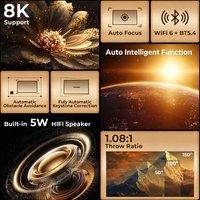 Native 1080P Projector Android 14 8K Compatible, 5G WiFi 6 Bluetooth 5.4, Smart Portable Wireless for Home Outdoor Movie