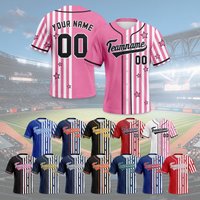 Custom Pink Baseball Jersey Personalized Name Number Stripe Star Print Button Down Sports Shirt Men Women Youth Team Uniform