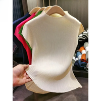 Miyake Versatile Classic Simple Solid Color Stand Up Collar Pleated Top Women Slim Slim Short Sleeve Miyake T-shirt Summer 2026