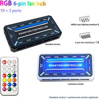 RGB 6-pin fan hub 10+2 port controller PC fan splitter with remote control Standard version/Illuminated version(without battery)