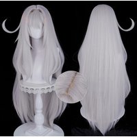 Coolwig Synthetic Hair Ronova Cosplay Wigs Genshin Impact Ronova Halloween 98cm Long Straight Silver White Wig Heat Resistant