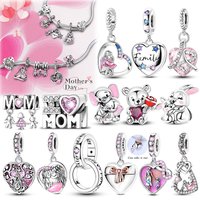 Charms Original 925 Sterling Silver Mother's Day Pendant Fit Bracelet DIY Mother Daughter Heart Love Family Charms Jewelry Gift