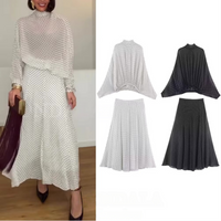 Elegant Polka Dot Women Sets Chiffon Bow Tie Loose Blouses Long Skirts Trendy 2026 Spring Autumn Lady Outfits Holiday 2pcs Suits