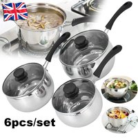 6 Pcs Stainless Steel Saucepan Essential Cookware Set with Glass Lids & Sturdy Handles Pot, include 3pots and 3 lids