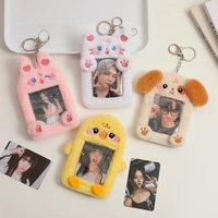 Cute Plush Animal Card Holder, Keychain Pendant, 3-inch Polaroid Love Bean Small Card Protective Case. Campus Card Storage