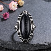 Rings for Women Silver Fine Jewelry Vintage 11*25 Big Blue Aventurine Turquoise Hollow Out Elegant Finger Ring Gift