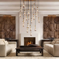 New Copper LED Pendant Light, Modern Lobby Waterdrop Glass Light, Home Decoration, Hotel Villa Glossy Staircase Ceiling Lamps