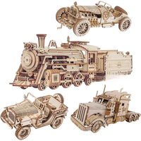 3D Puzzle Movable Steam Train,Car,Jeep Assembly Toy Gift for Children Adult Wooden Model Building Block Kits