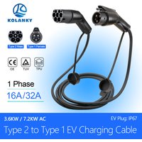 Kolanky 32A 7.2KW EV Charging Cable Type2 To Type1 Cable For Electric Vehicle Cars 3.5/4M Use Public Charging Stations
