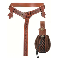 4PCS Medieval Belt Retro Embossed Elf Leaf Leather Belt Dress Clip Viking knight Halloween Cosplay Belt Prop