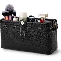 Genuine Leather Toiletry Bag Travel Cosmetic Case, Lychee Grain Makeup Organizer 23x8x10cm, Lipstick Skincare Storage Pouch for