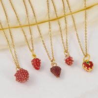 1Pc Sweet Red Strawberry Charms Pendant Necklace For Women Lovely Enamel Stainless Steel Necklaces For Women Vogue Jewelry New