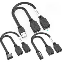 USB 1 to 2 Elbow Computer Extension Cord 65W Fast Charging Flat Data Cable 10cm 30cm Mobile Phone Car Expander Carplay Splitter