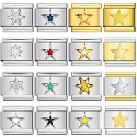 Fashion For Women Men Red Blue Green Color Star Italian Charm Link Fit 9mm Stainless Steel Bracelet DIY Making Jewelry Gifts
