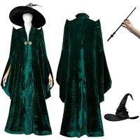 School of Witchcraft and Wizardry Costume Professor Minerva McGonagall Cosplay Costume Green Cloak Christmas Halloween Costumes