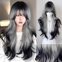 XIYUE Synthetic Long Body Wave Black And Gray Gradient Cosplay Wigs Heat Resistant Wigs Bangs Natural Lolita Wigs For Women