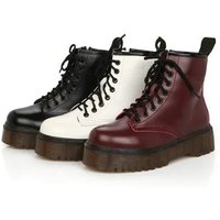 2024 Womens Autumn Winter Ankle Boots Lace Up Flat Heels Fur Cotton Padded Platform Shoes Woman Leather Motorcycle Botas Mujer