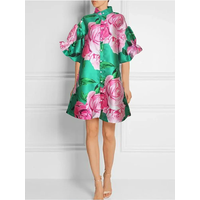 Elegant Women's Dress Paired with Contrasting Print Casual Short Sleeved High Necked Dress for Women's Tank Top Summer Clothing