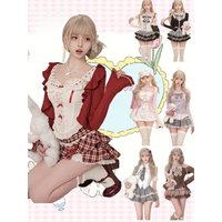 Japanese Kawaii 3 Piece Sets Lolita Y2k Cardigan Coats + Mini Skirts + Corset Vest American Vintage Suits Autumn Even Party Chic