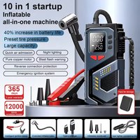 Démarreur de batterie portable 12V avec compresseur d'air, 12000mAh, gonfleur de pneus 150PSI, batterie externe, lampe LED, manomètre pour voitures essence et diesel
