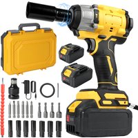 800N.m Hochdrehmoment Bürstenloser Akku-Schlagschrauber 2 Geschwindigkeiten 0-1990/0-3300 U/min Automatische Rückwärtsfunktion LED-Arbeitsleuchte 2×4000mAh Lithium-Akku 1 Stunde Schnellladung 1/2 Zoll