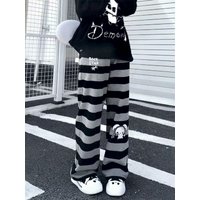 2026 Punk Anime Printed Striped Pants Women Harajuku Y2k Straight Casual Long Trousers 2025 Autumn Vintage Gothic Streetwear