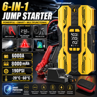 6-in-1 Auto-Starthilfe mit Luftkompressor 6000A, 8000mAh tragbarer Batterie-Booster, 190PSI Reifenfüller, LED-Licht, USB-Powerbank, 12V
