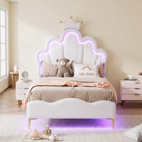 Lit simple Anajqaqia 90x200cm, lit avec couronne de princesse, lit rembourré, lit pour enfants, cuir PU, blanc