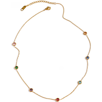Yhpup 316L Stainless Steel Chain Necklace Delicate Colorful Cubic Zirconia Collar Necklace Trendy Jewelry Bijoux Femme Party