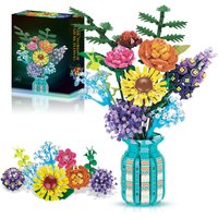 Flowers Bouquet Building Blocks Set With Vase Sunflower Rose Model Bricks Creative Home Decoration Kids DIY Toys Holiday Gifts