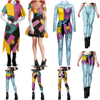 Halloween Anime Movie Sally Cosplay Dress Party Set Costume Christmas Women Slim Jumpsuit Catsuit Zentai Bodysuit Gothic Leggins