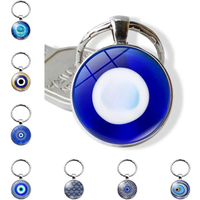 Beautiful Blue Evil Eye Religious Photo Round Glass Keychain Pendant Keyring Eyelash Big Evil Women Men Jewelry Gift