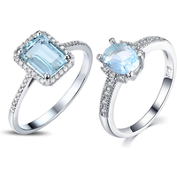 ZDADAN Authentic 925 Sterling Silver Square Blue Clear CZ Finger Rings For Women Wedding Engagement Jewelry Gift